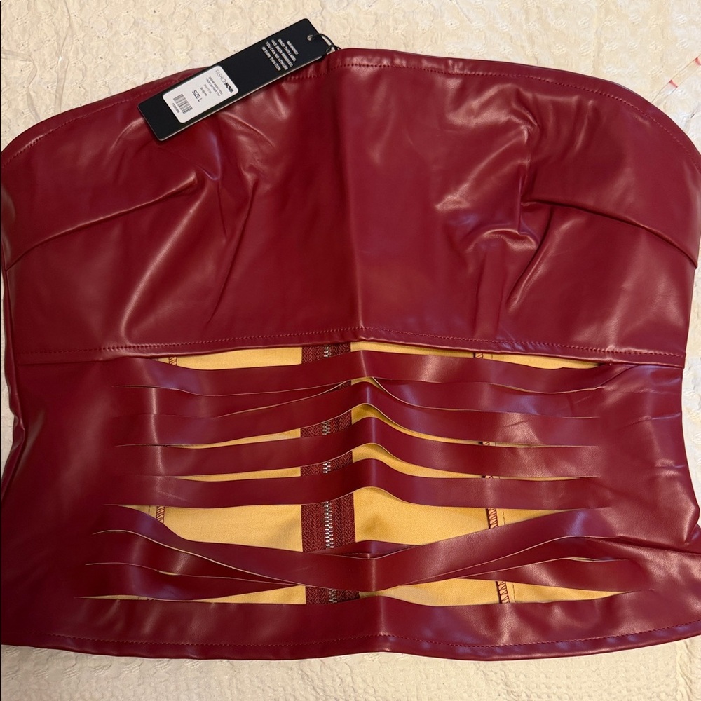 Fashion Nova Burgundy Faux Leather Strapless Corset Top - Picture 1 of 3